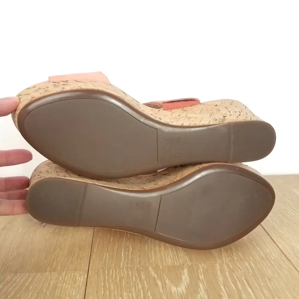 Schutz | Pink Suede Cork Wedge Sandals 8